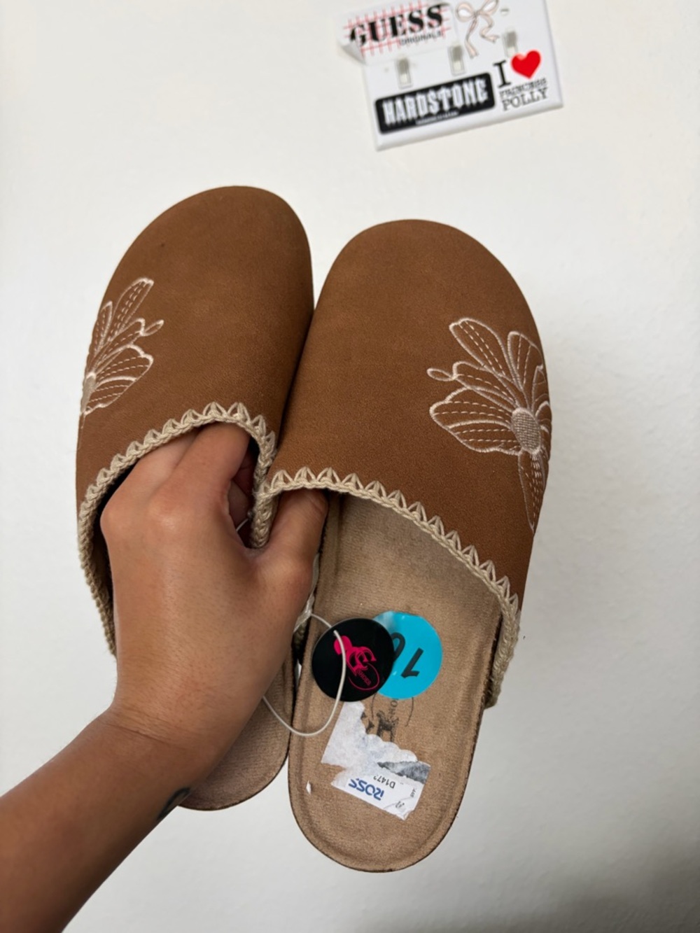 Brown Embroidered Slip-On Mules